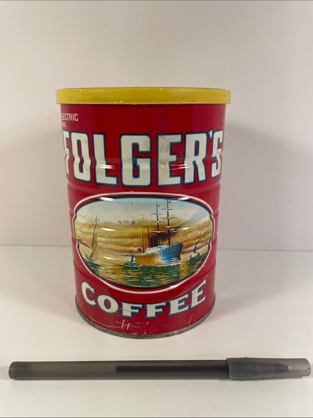 Red Coffee Tin with Yellow Lid - Vintage-Style Kitchen Canister